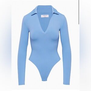 Blue Aritzia Babaton Contour Polo Longsleeve Bodysuit Size Large